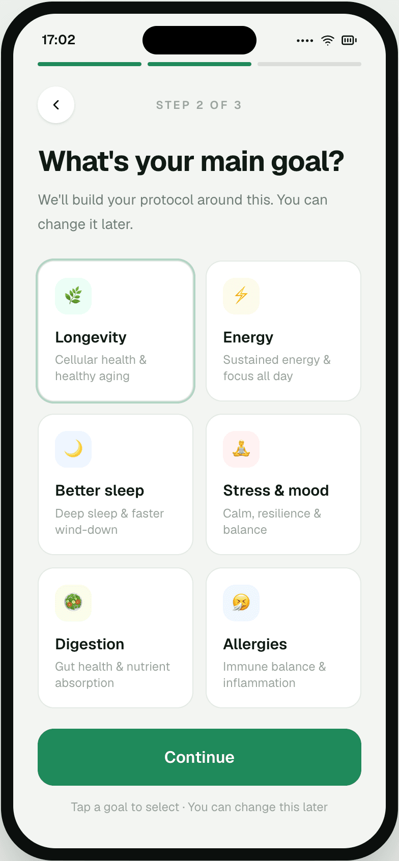 The Health Framework app showing a personalized protocol